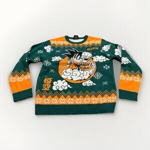 Dragon Ball Goku Mens Green Orange Long Sleeve Acrylic Ugly Sweater Size M